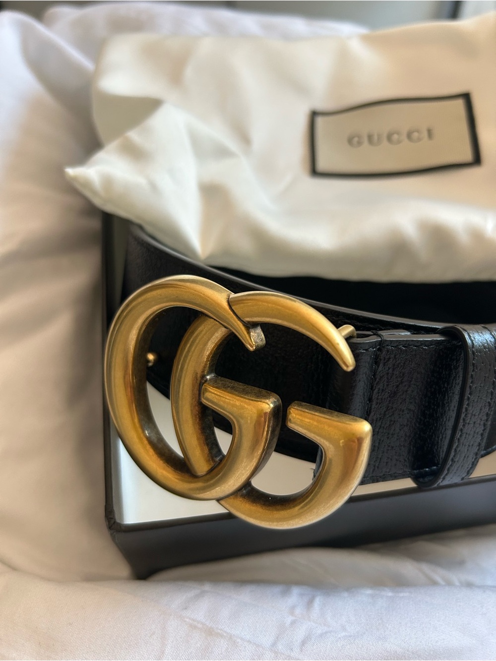 Gucci Black Leather Belt with Gold Double G Buckle